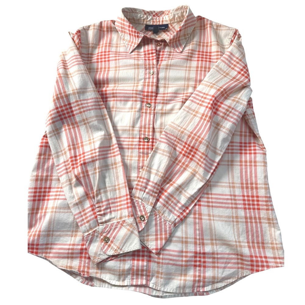 JONES NEW YORK Signature Plaid Shirt Women's Large L/G Button Front Cotton - Picture 10 of 10
